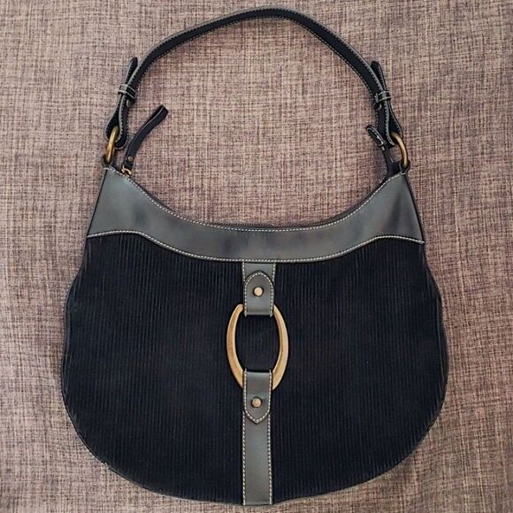 Maxx New York Black Corduroy And Leather Messenger Shoulder Bag Large Purse - Picture 2 of 11